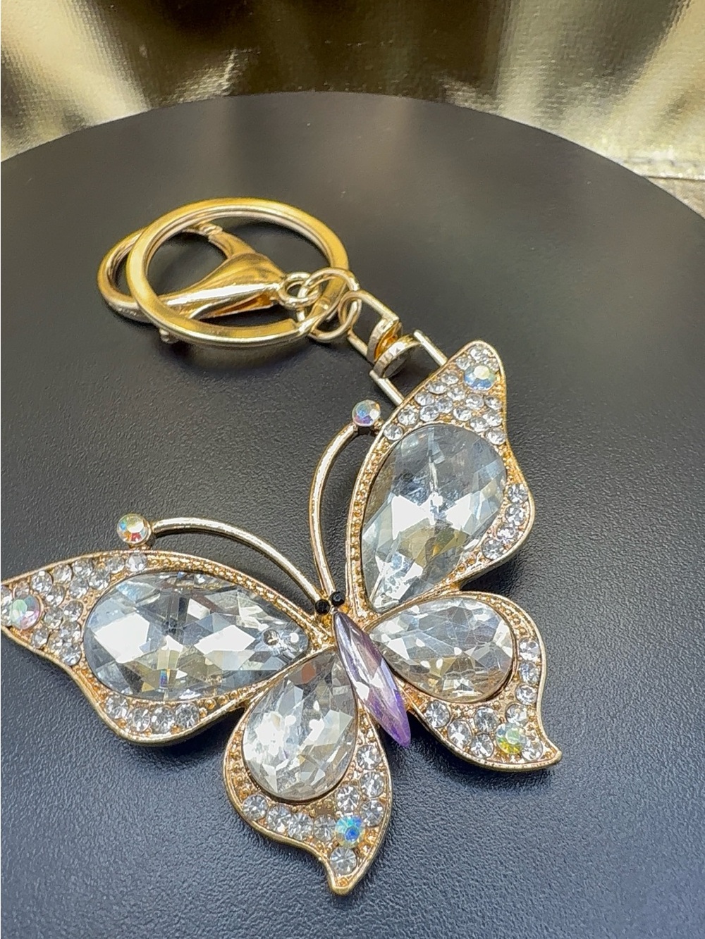 Gold-Tone Crystal Butterfly Keychain Charm - Clear Crystal
